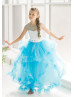 Cap Sleeves Blue Tulle Clouds Ruffled Flower Girl Dress